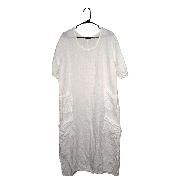 La Bass Germany White Linen Lagenlook Dress With Pockets Size 2 XL 1X - Picture 1 of 6